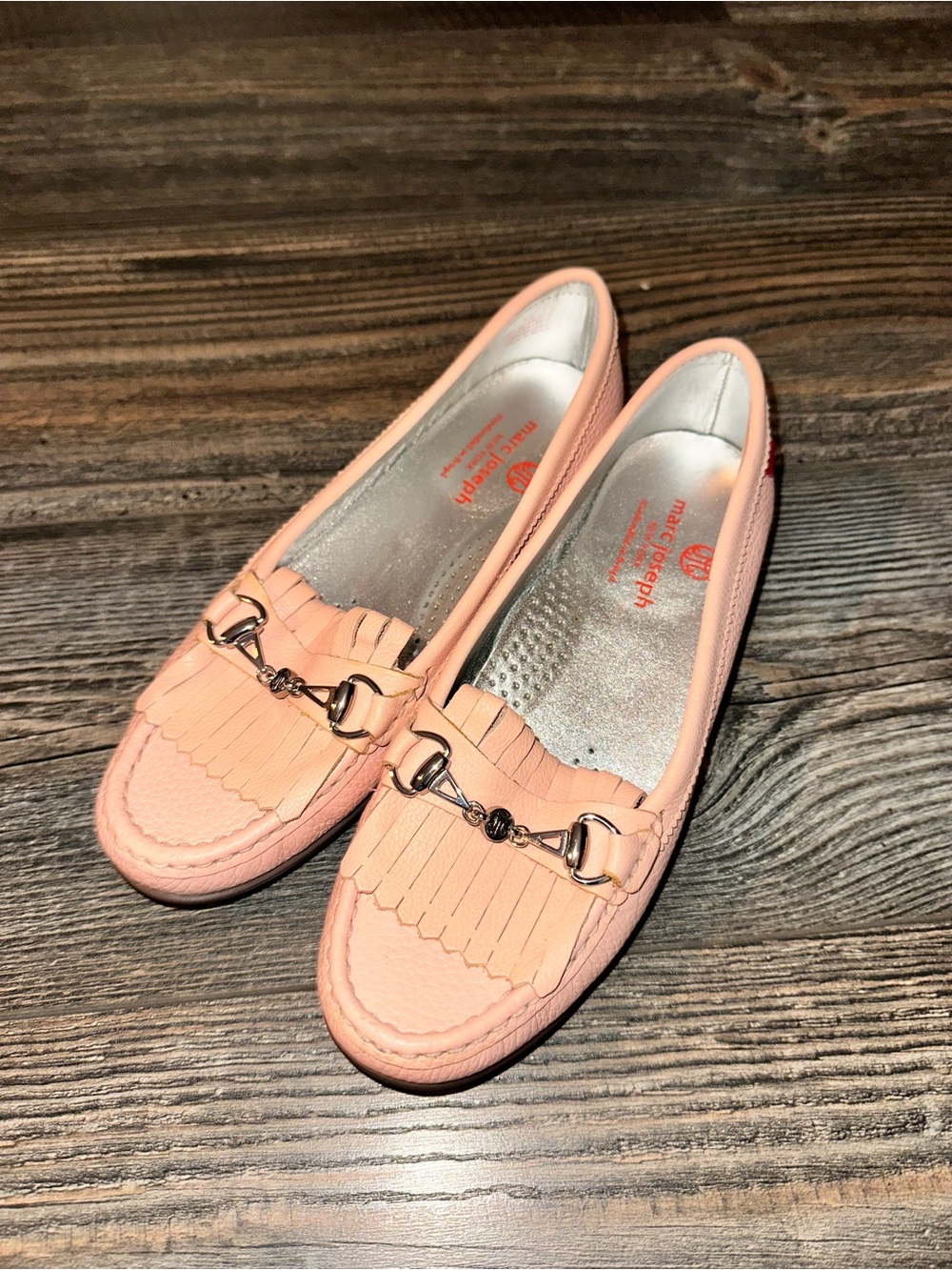 Marc Joseph Peach Pink Leather Fringe Lexington golf moccasins